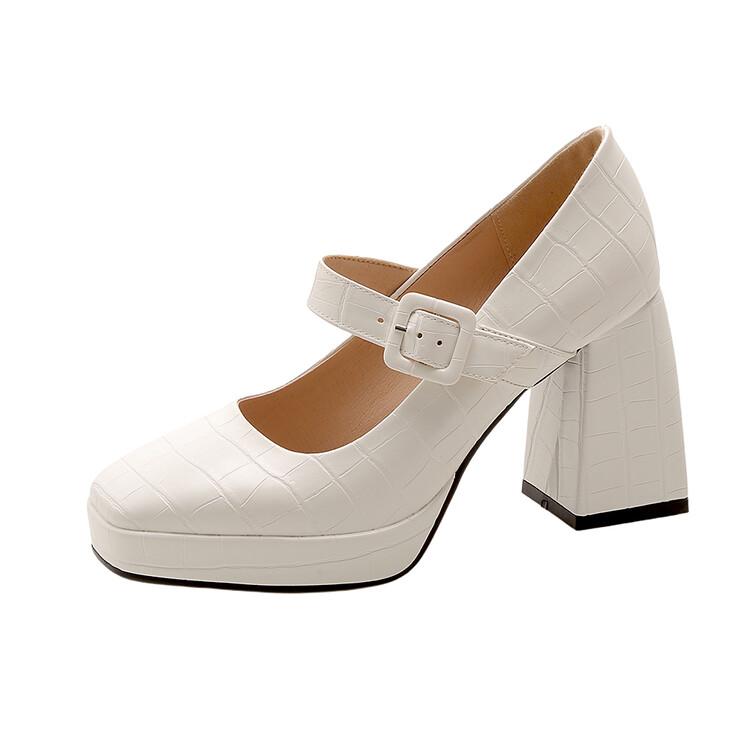 Женские туфли-лодочки из искусственной кожи, вечерние весенне-осенние туфли Мэри Джейн с квадратным носком и пряжкой на толстом высоком каблуке, сине-желтые брови