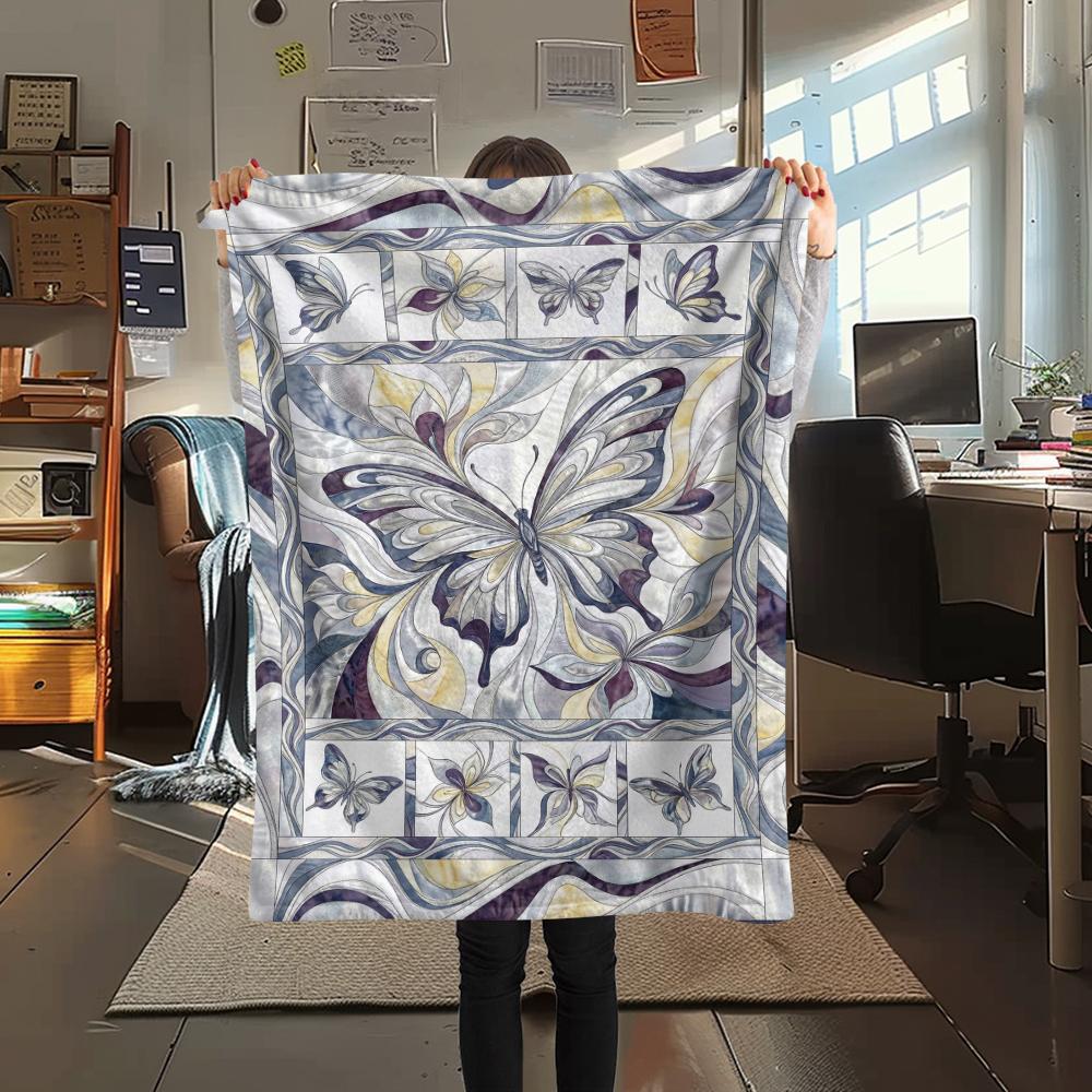 Modern Butterfly Print Flannel Blanket, High quality Comfortable for All Seasons, Home Decor, Warmth and Comfort, Perfect for Christmas Gifts78
