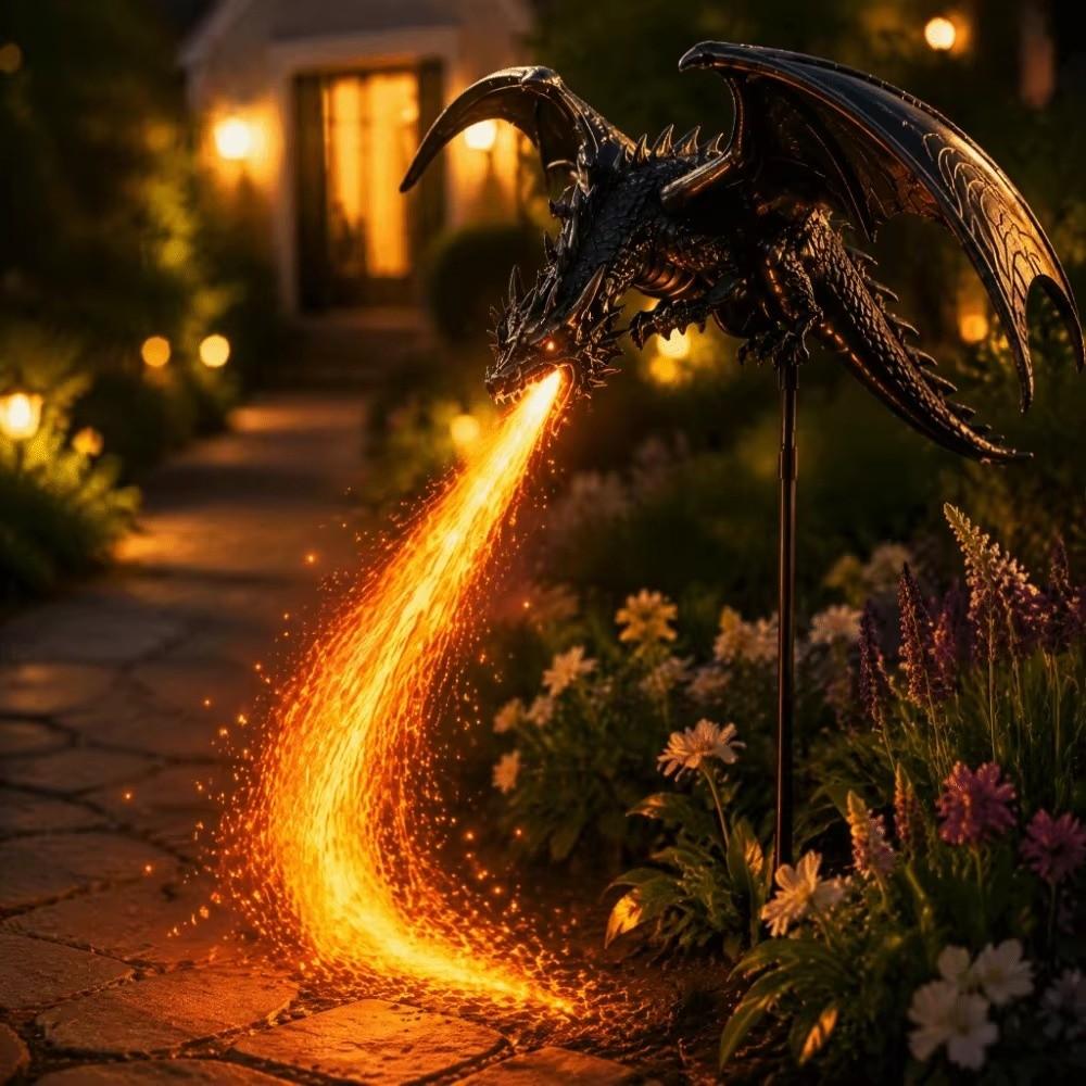Waterproof Solar Dragon Fire Garden Light Resin Solar Garden Light for Lawn Yard Patio Decor