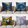 Домашний Декор Красочное Дерево и Луна Ночная Сцена Узор на Подушку Наволочка Подходит Для Дивана Спальни Автомобиля Наволочка