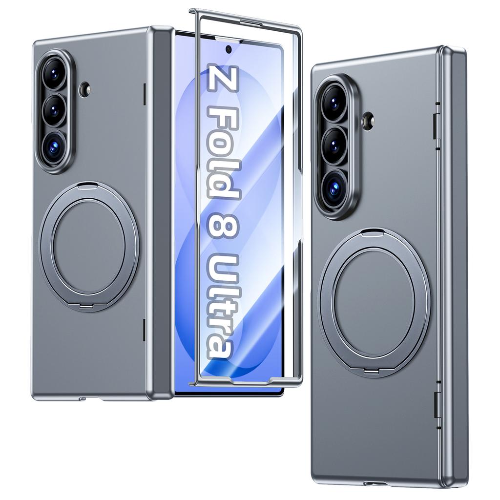 Чехол для Samsung Galaxy Z Fold 8 Ultra с защитой шарнира, магнитным кольцом-подставкой и защитным стеклом для экрана - Черный