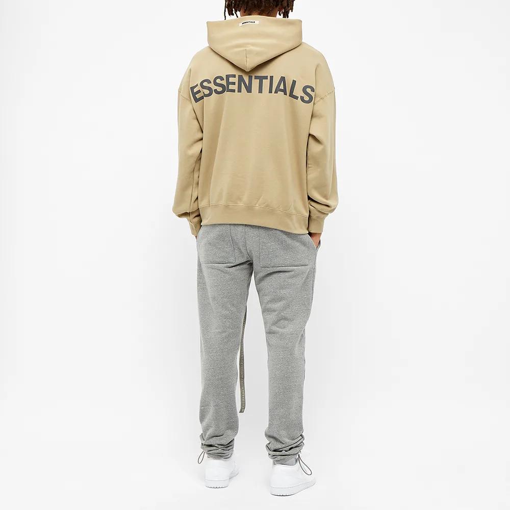 Fear of God Essentials Худи с капюшоном FW19 со светоотражающей надписью на спине и флисовой подкладкой, унисекс, цвет хаки, FOG-FW19-28