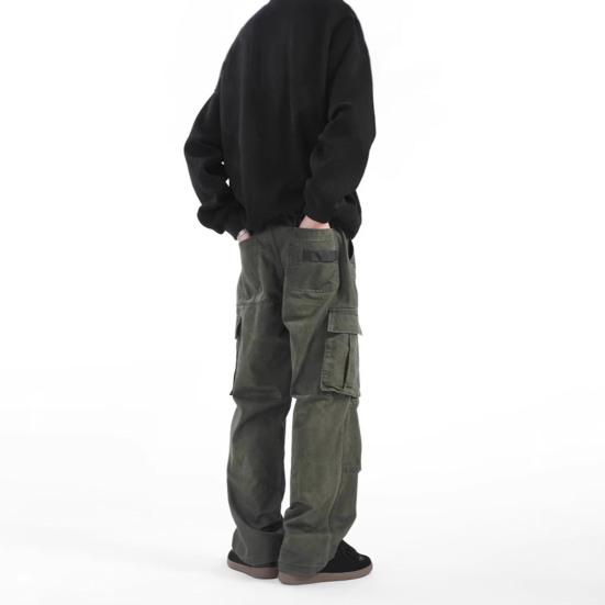 Yousheng Мужские брюки карго в стиле ретро, повседневные широкие брюки с несколькими карманами, свободного кроя, с широкими штанинами, для путешествий, спортзала, школы, уличной одежды