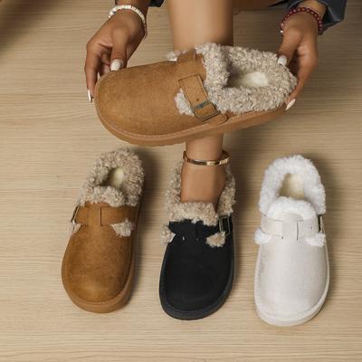 2025 Осень/Зима Новый Стиль Женские Хлопковые Туфли - Круглый Носок Толстая Подошва Короткий Плюш Модные Туфли для Женщин