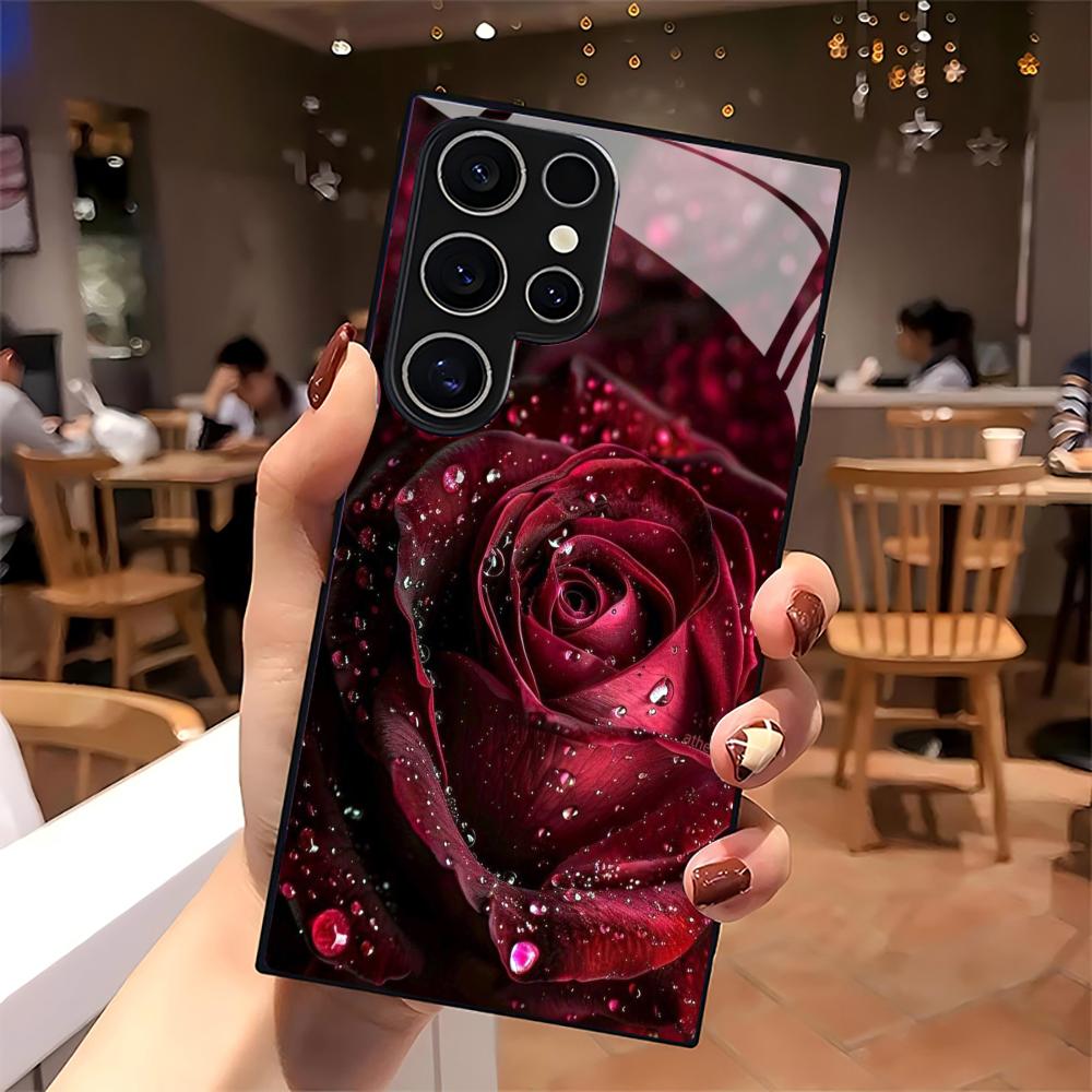 Красная роза цветок стекло Чехол для телефона Для Samsung Galaxy S26 S25 S24 S22 S23 Ultra S21 S20 Plus 5G Матовый Нескользящий Полное покрытие