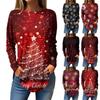 Женская свободная футболка с круглым вырезом и рождественским принтом, длинный рукав, пуловер