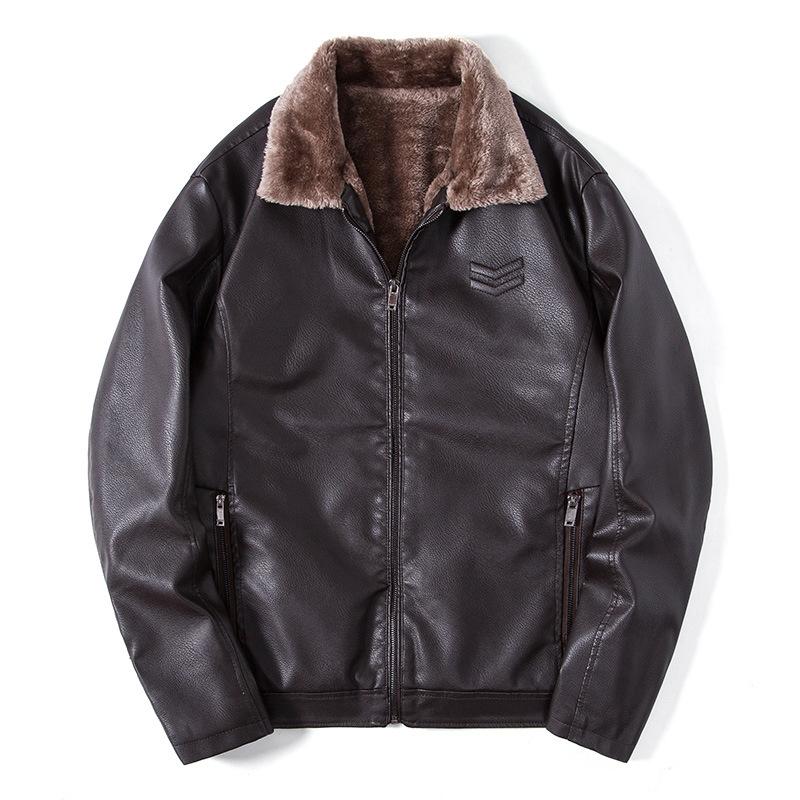 Новая плюшевая кожаная куртка, мужская кожаная куртка, осенне-зимняя повседневная модная и универсальная куртка с лацканами для папы, куртка, куртка