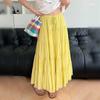 2025 Summer Women New Skirts Solid Elastic Waist Pleated Yellow Elegant Skirts