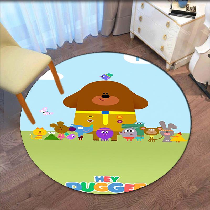 Custom Name Hey Duggee Printed Round Rug Carpet Chair Rug Area Rug Entryway Doormats,for Office Chair Living Room Bedroom Kitchen Room.
