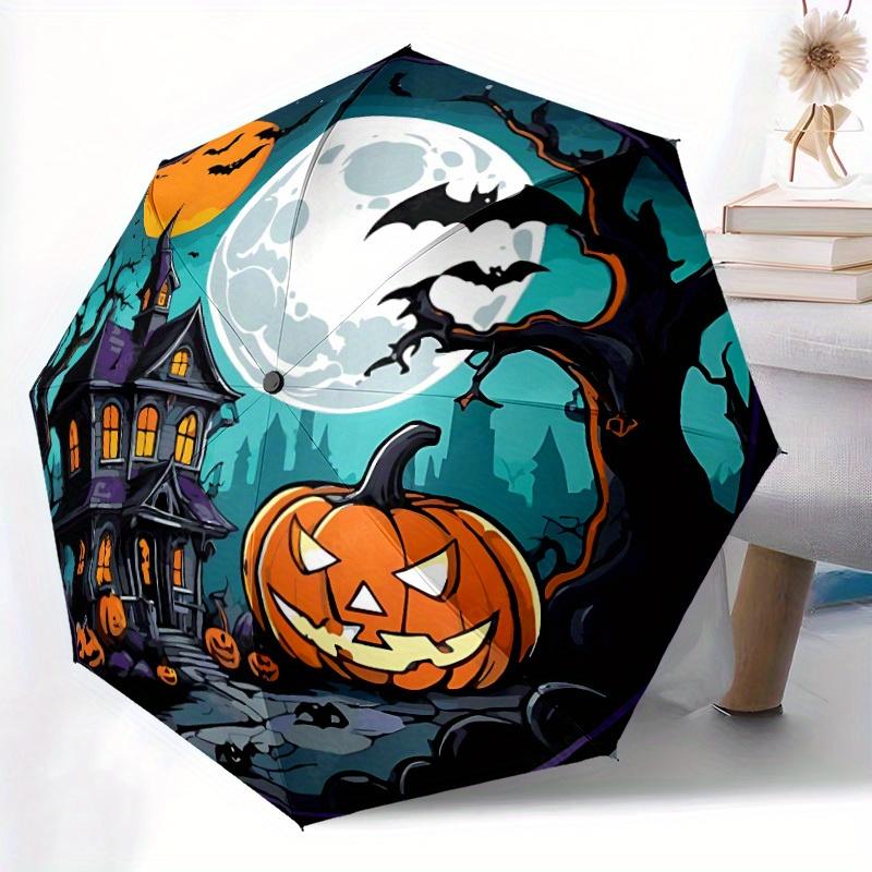 1pc Halloween Pattern Automatic Opening/Closing Folding Umbrella with 57 Ribs, Plastic Handle, Windproof Portable Sunshade Umbrella Hallowee
