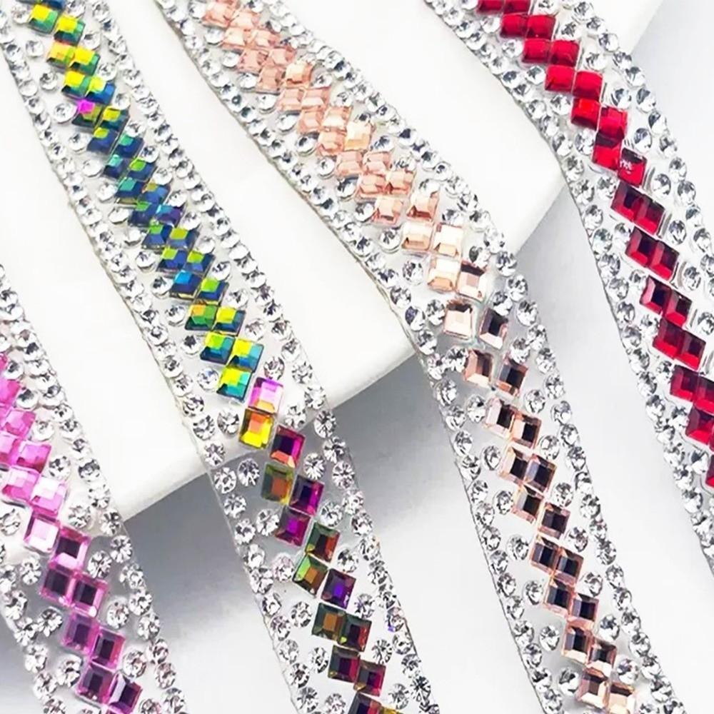 Self Adhesive Rhinestone Chain Colorful Crystal Trim Sticky Trim Rhinestone Band Wedding Dress
