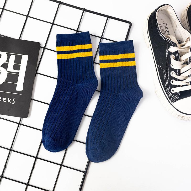 Полосатые коммерческие мужские носки с параллельными брусьями, модные средние носки-трубочки, 1 пара спортивных хлопковых носков для мальчиков