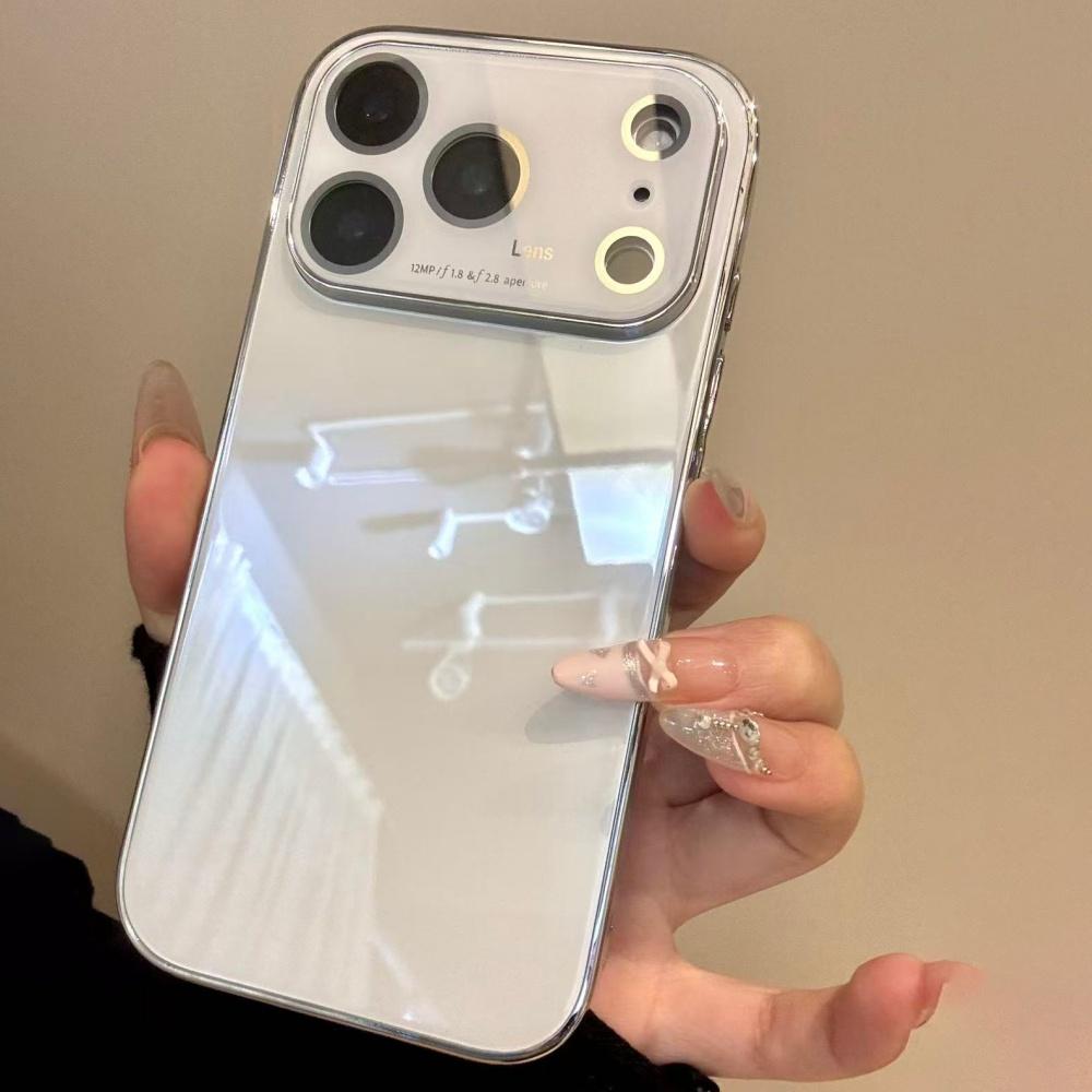 Glass Glossy Window Case For iPhone 17 Air 16 15 14 13 12 Pro Max Plus Shockproof Plating Armor Original Phone Covers