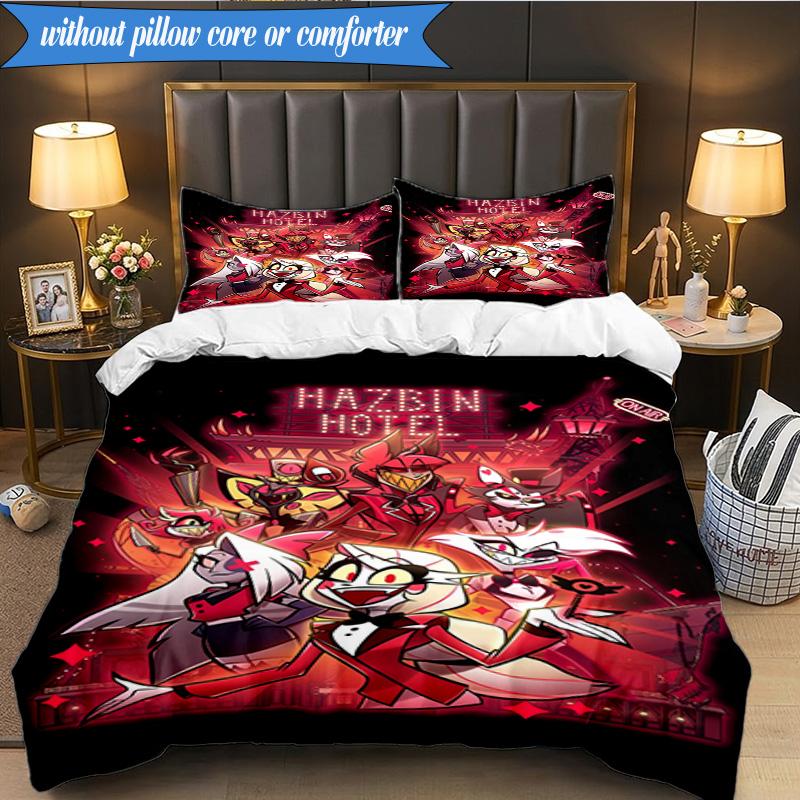 3PCS Cityscape Hazbin Nightmares Bedding Set,Including 1pc Duvet Cover And 2pcs Pillowcases Perfect for Bedroom, Dormitory, Fan Christmas gift