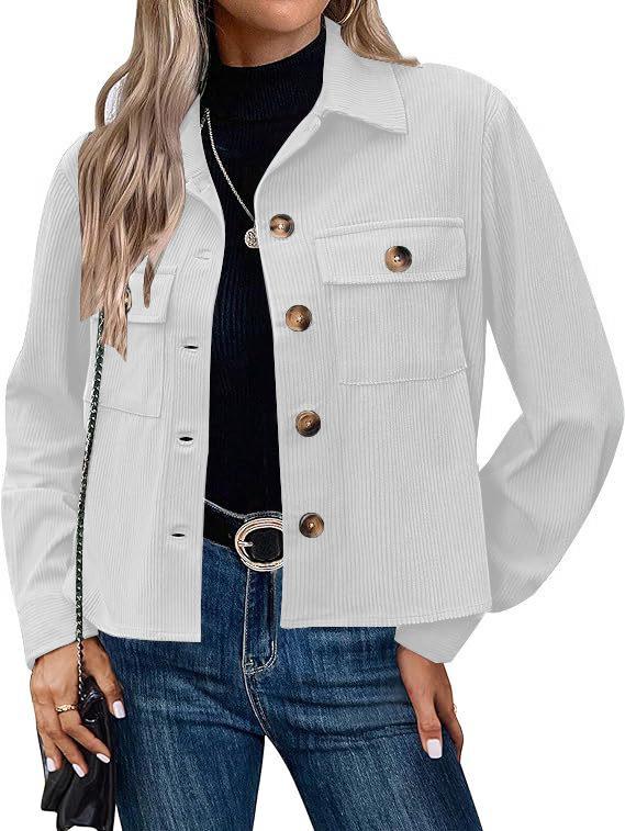2024 Trendy Women's Casual Corduroy Crop Jacket: European & American Style Button-Up Cardigan