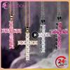 Shiny Square Zircon Cross Pendant Necklaces for Women Fashion Hip Hop Punk Rhinestone Chain Collar Party Jewelry