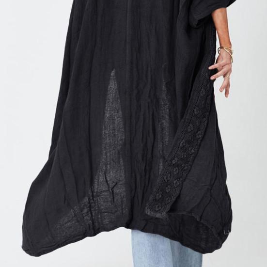 Lady Beach Cardigan Sunscreen Anti-UV Long Sleeves Lace Bohemian Style Bikini Cover-up Thin Calf Length Vacation Daily Leisure Style Coat