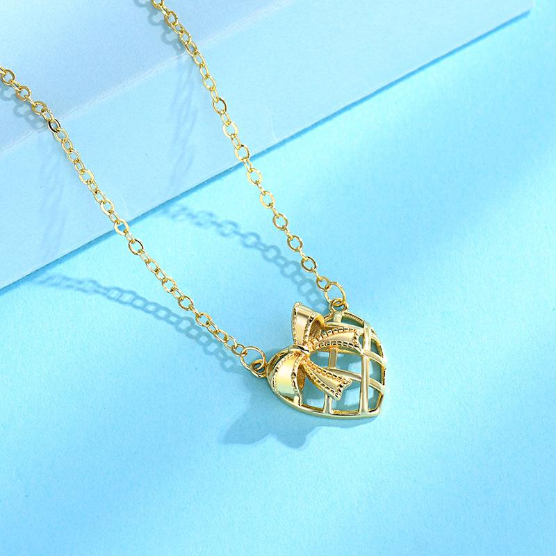 Ожерелье с золотым бантом и ажурной подвеской Love для женщин в летнем темпераменте, простая японская и корейская цепочка на ключицу