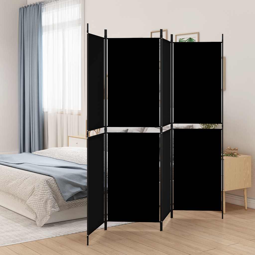 4 Piece Black Folding Screen 200 x 180 cm Fabric