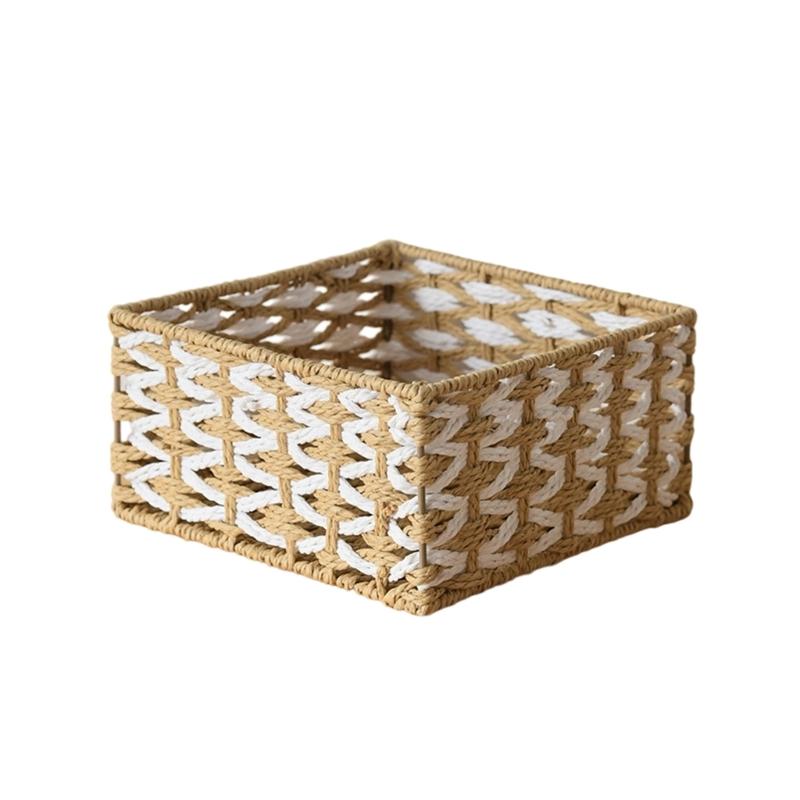 Woven Storage Basket Handmade Paper Rope Basket Storage Bin Woven Organiser Box For Living Room Entryway Bedroom Dresser
