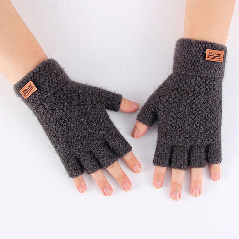 Label Winter Warm Elastic Half Finger Mittens Knitted Alpaca Wool Driving Gloves Fingerless Gloves