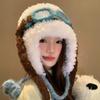Autumn and winter velvet flying hat warm hat thickened cute glasses flying ear protector Lei Feng hat warm knitted hat