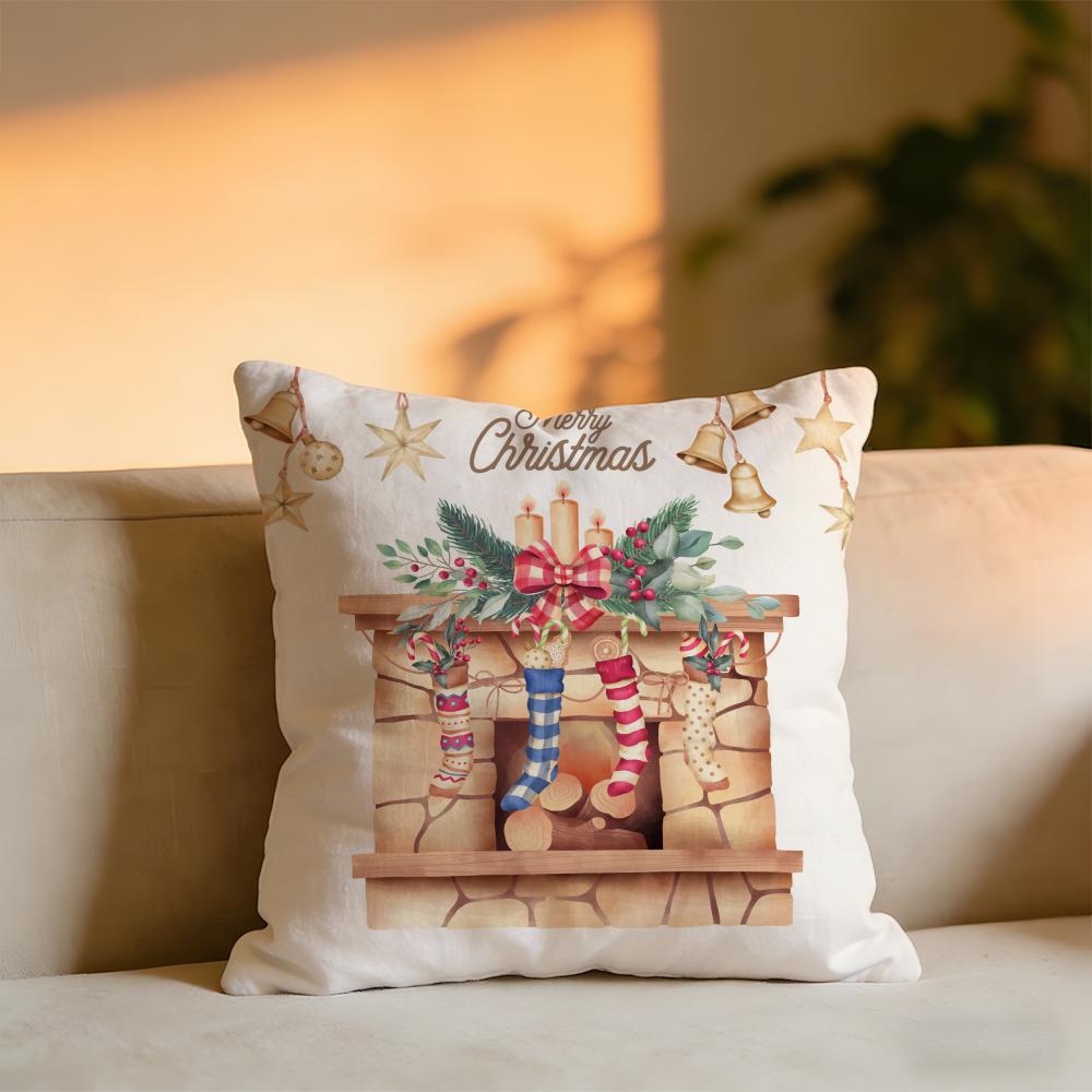 Christmas Elements Cushion Cover Cozy Velvet Throw PillowSoft Warm Cushion For Sofa  Bed