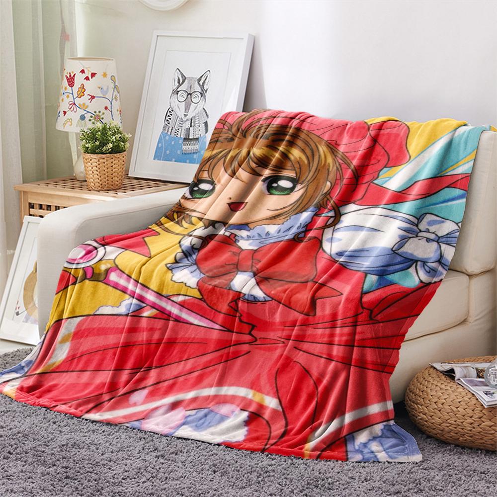 1 шт. Фланелевое одеяло с принтом Cardcaptor Sakura, Высококачественное, Удобное для всех сезонов, Домашний декор, Тепло и уют, Идеально для рождественских подарков