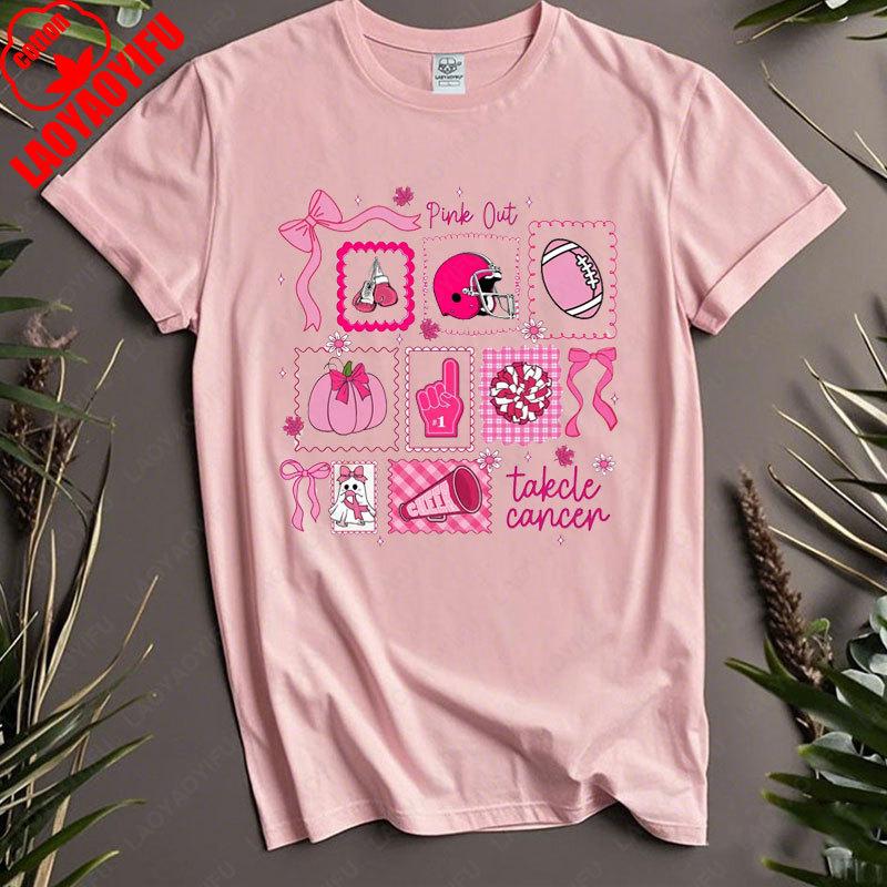 Preppy Breast Cancer In October We Wear Pink Tees Health Awareness Halloween Ghost Rugby Graphic Tops Unisex Unisex Cotton Tshirt