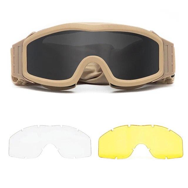 Airsoft Tactical Goggles 3 Lens Wind Dust Proof Shooting Motocross Motorcycle Mountaineering Glasses Safe UV Protection