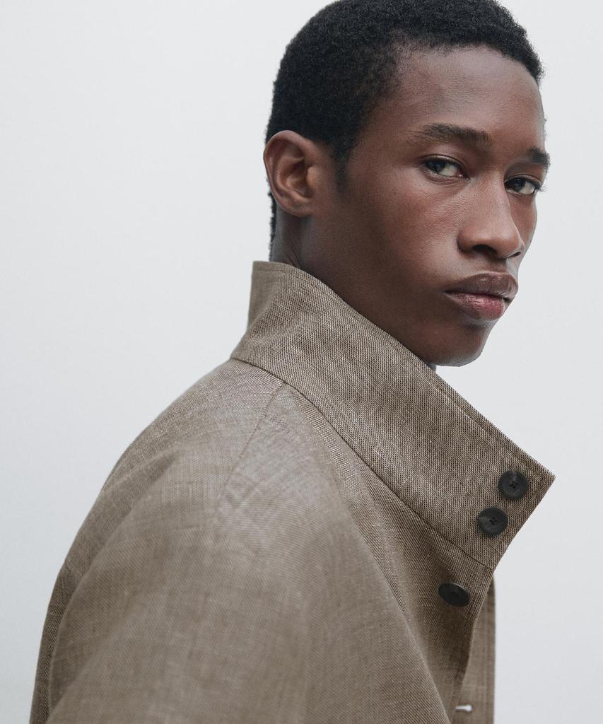 Бомбер Massimo Dutti со смесовой льняной тканью и деталями на воротнике
