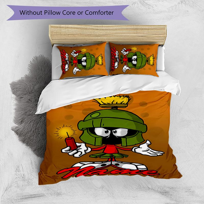 3pcs Custom Name Cartoon Marvin the Martian Bedding Set Duvet Cover Closure Includes 1 Duvet Cover & 2 Pillowcases for All Seasons Bedroom Decor