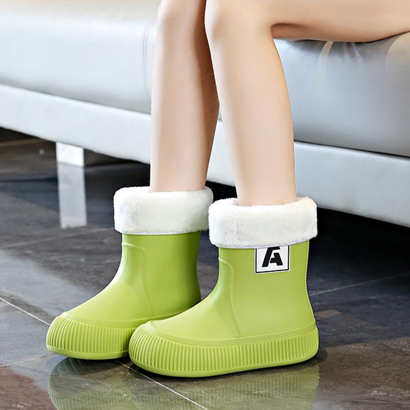 Зимние модные женские резиновые сапоги средней длины с толстыми подошвами, нескользящие женские резиновые сапоги, нескользящая обувь для отдыха на природе