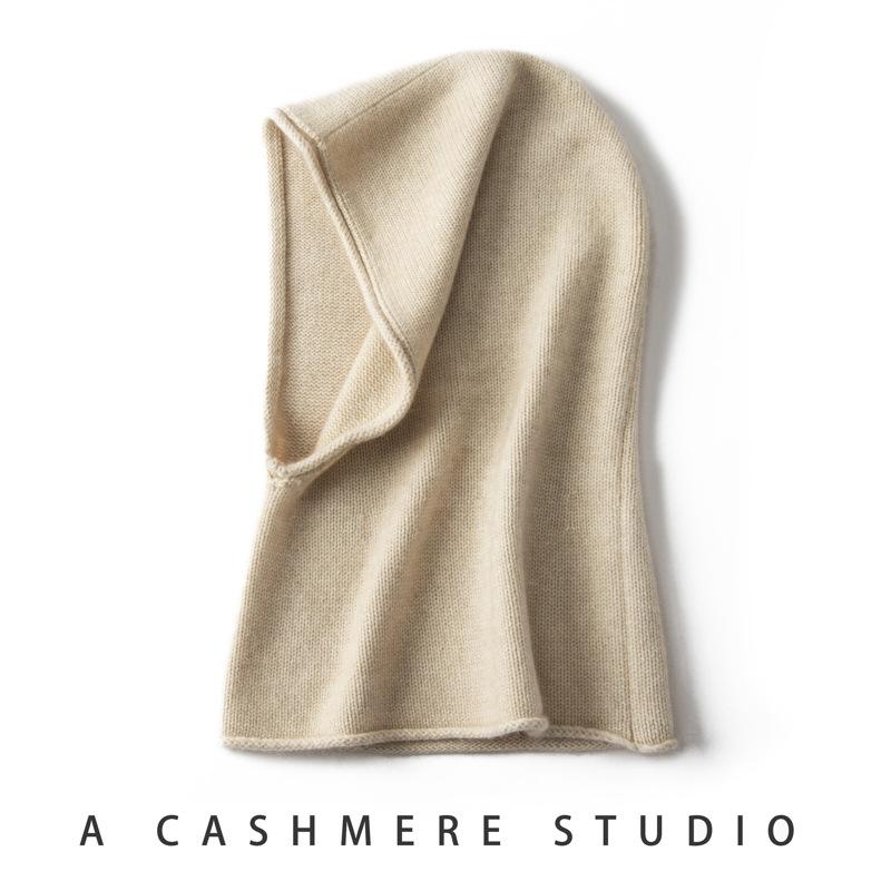 Curled cashmere hat, scarf and neck integrated women's winter one-piece neck cover hat, warm ear protector, knitted wool pullover hat