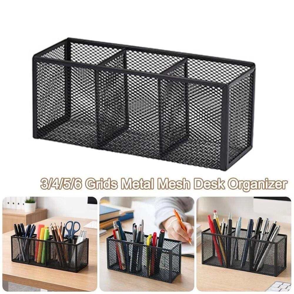 Modern Mesh Desk Organizer 3/4/5/6 Grids Pen Storage Box Multifunctional Pencil Holder Office Use