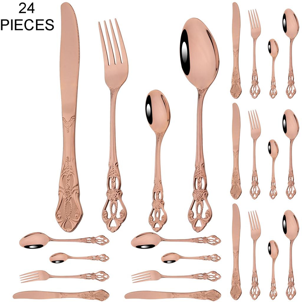 24 шт. винтажный золотой набор столовых приборов из нержавеющей стали, набор столовых приборов, нож, вилка, кофейная ложка, посуда, кухонное серебро, набор столовых приборов