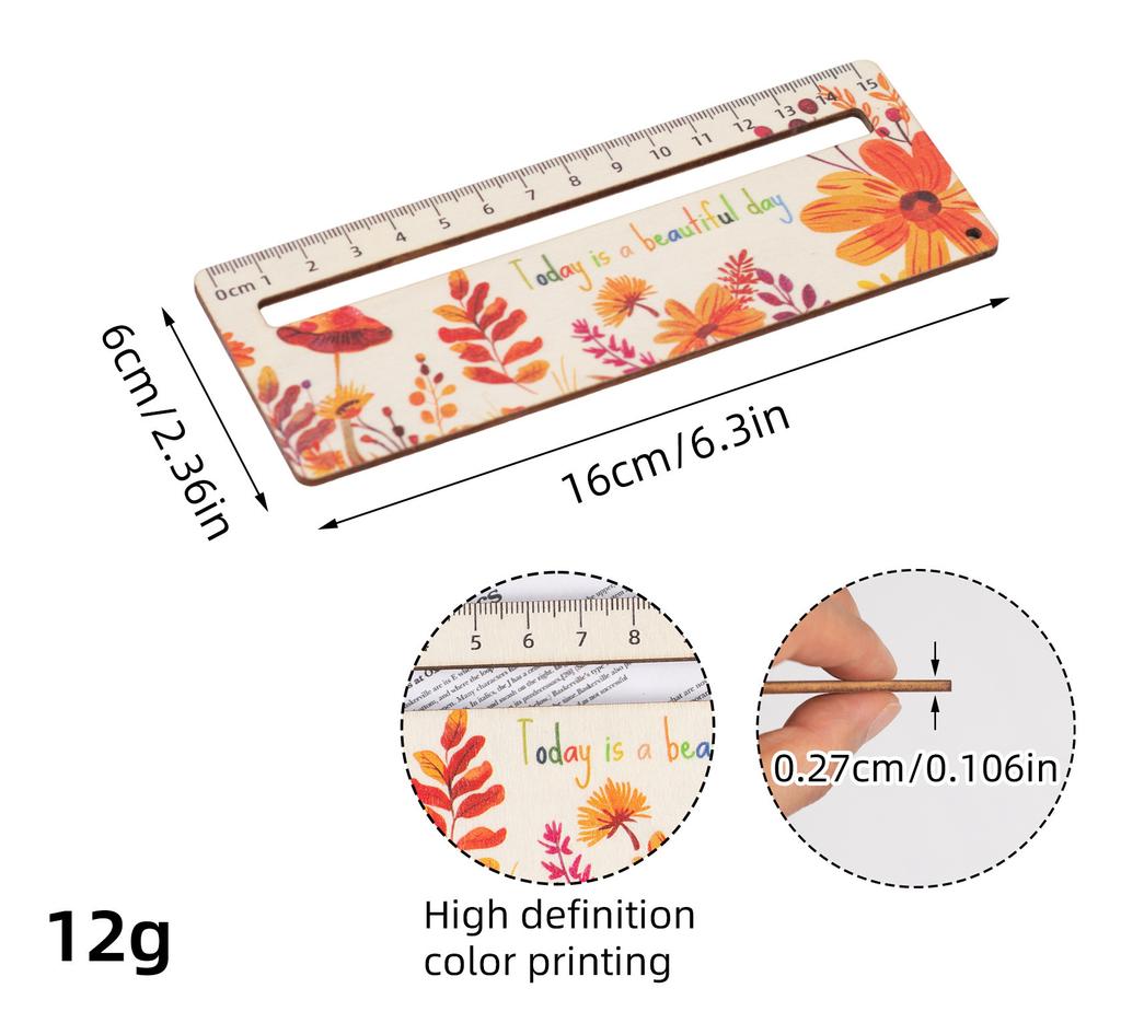 1 Piece Cute Cartoon Wood Straight Ruler Kawaii Tools Stationery Cartoon Drawing Christmas Gift Office School Measuring