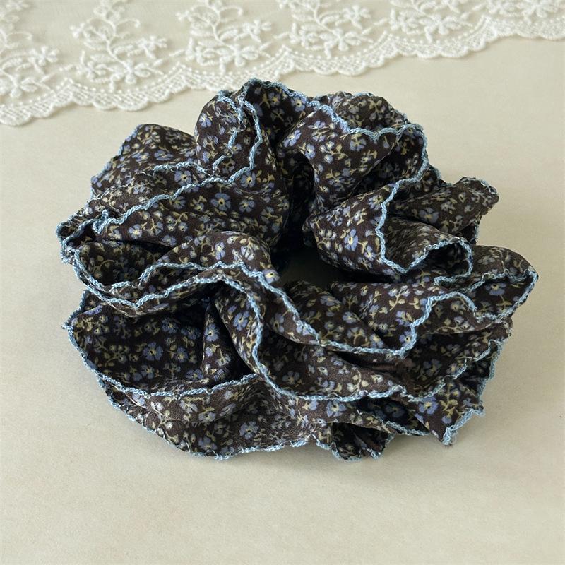 Intricate Floral Print Multi Ruffled Headwear Embroidered Edge Voluminous Hair Circles Baroque Romantic Style Hair Ties For Weddings