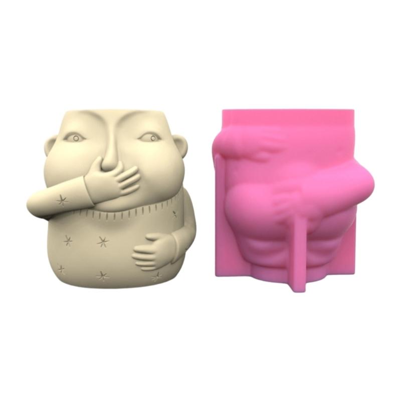 Cute Funny Boy Flower Silicone Molds Pen Holder Epoxy Resin Mold Succulent Planter Making Tool for Crafts