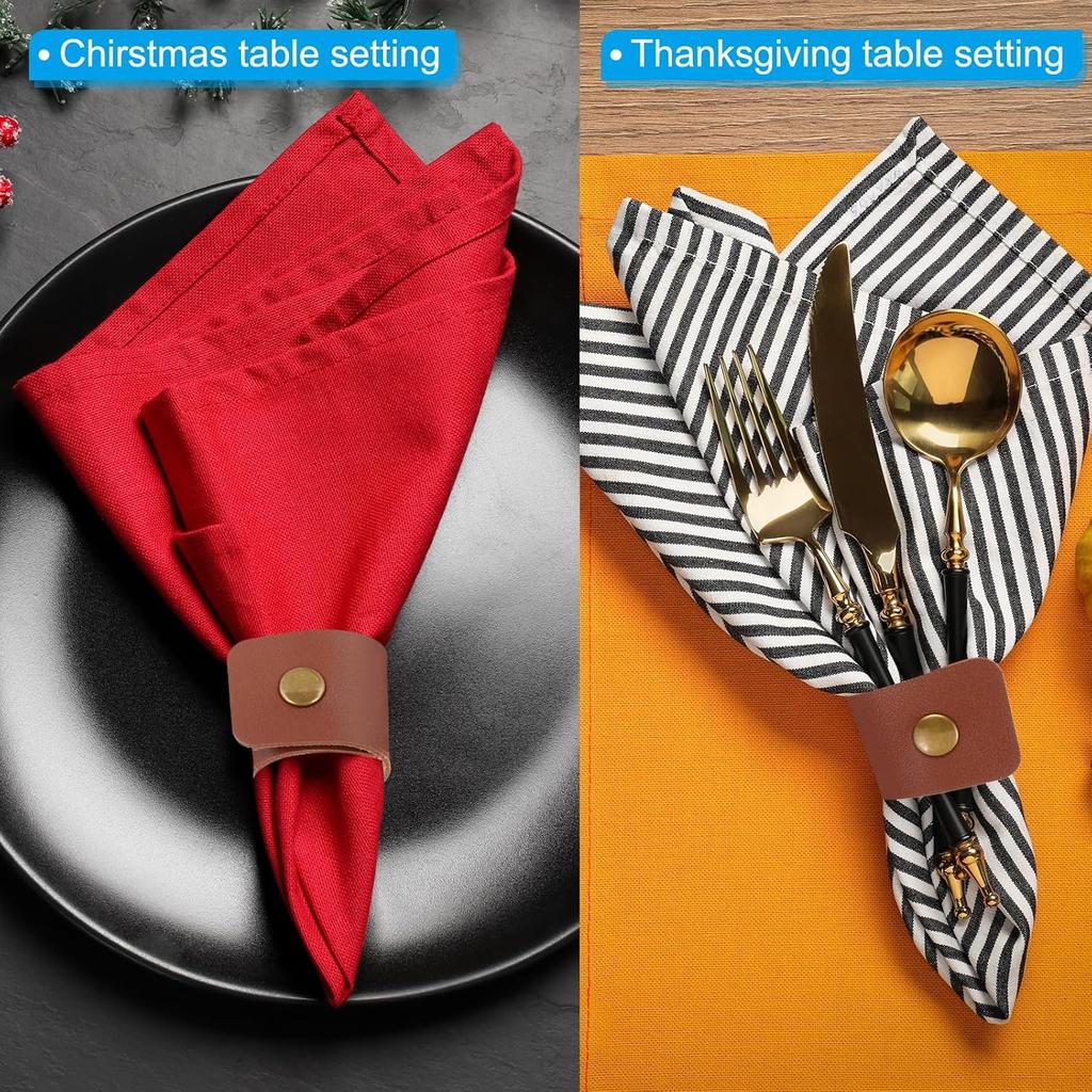 PATIKIL Napkin Rings, 12 Pcs Leather Napkin Rings Rustic Holder for Table Decor Thanksgiving Farmhouse Wedding Fall Banquets Dinner Party Ornaments