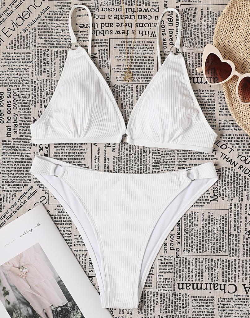 Женский купальник, однотонный купальник с треугольными чашечками и V-образным вырезом, сексуальный бикини с завязками на спине, пляжная одежда, купальные костюмы