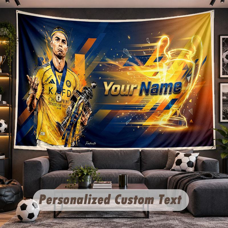 Wall Hanging Tapestry Custom NameCristiano Ronaldo Pattern Personalized Printed Fabric Wall Decor
