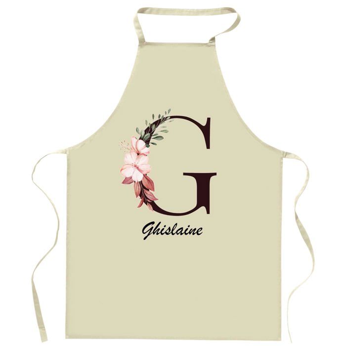 Tablier de cuisine - Ghislaine - Motif Lettre (impression bretonne) - Coton résistant - Liens ajustables