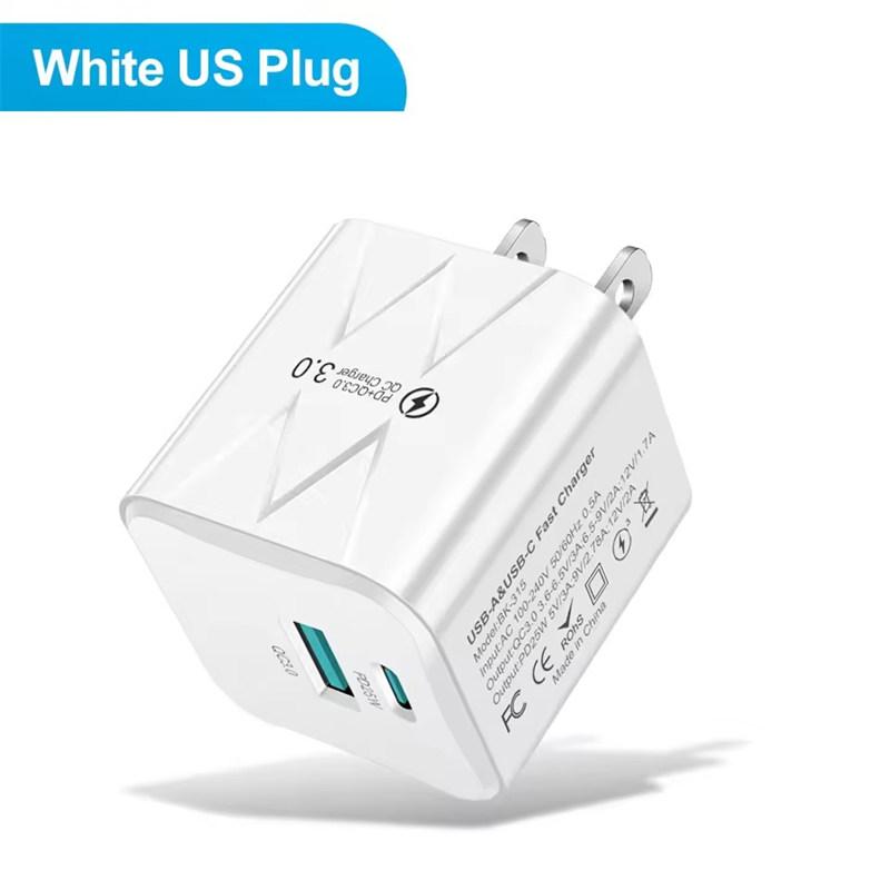 Быстрая зарядка PD 25 Вт USB C для iPhone 15 Pro Max Xiaomi 14 Oneplus EU US Мини 2 порта Дорожная вилка Адаптер для быстрой зарядки телефона