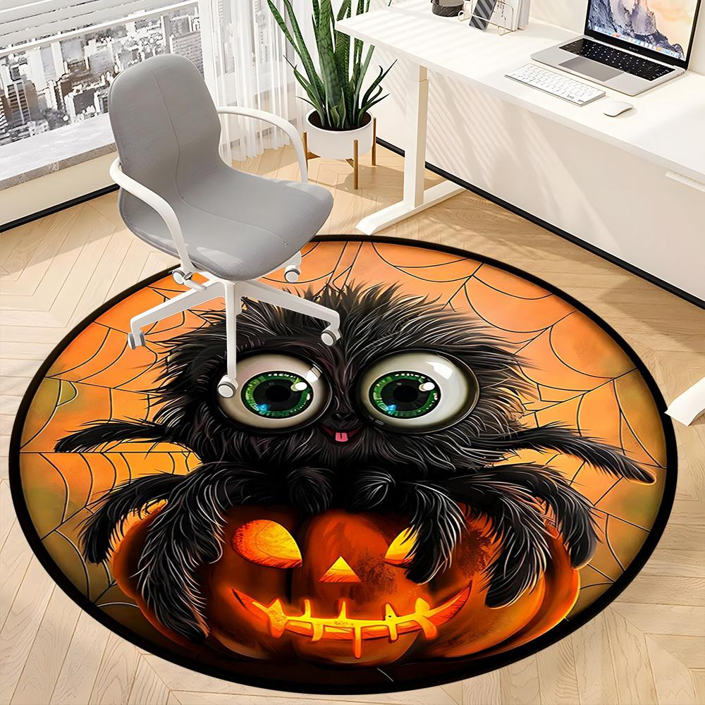 1PC Halloween Spider Office Round Area Rug, Indoor Mat Suitable For Office, Under Office Chairs Bedroom Living Room Home Decor, Room Deco 095