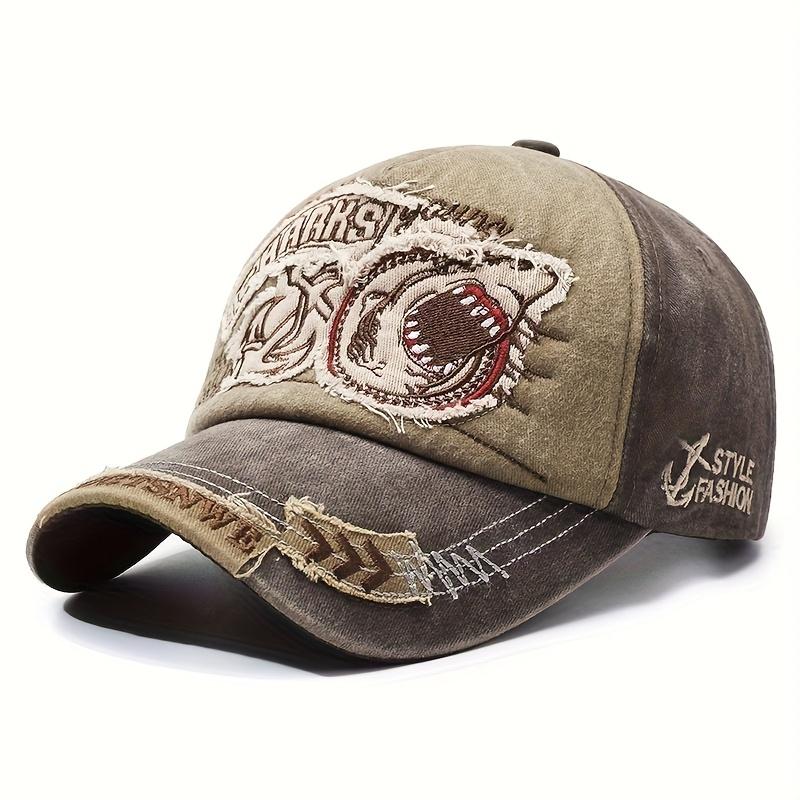 Retro Shark Embroidered Baseball Caps Bone Solid Animal Cartoon Men Women Stretch Hip Hop Streetwear Dad Hats