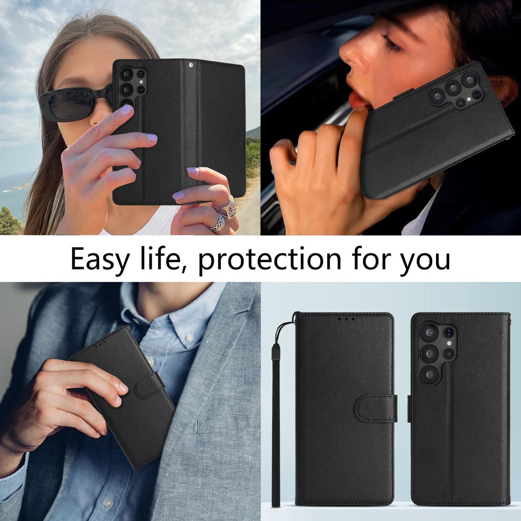 For Samsung Galaxy S23 Ultra/S22 Ultra 5G Case RFID Blocking Flip Leather Phone Cover with Wrist Strap