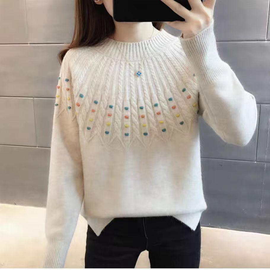 Женский свободный утолщенный свитер с полувысоким воротом, ленивый дизайн, высококачественный базовый вязаный топ для осени-зимы