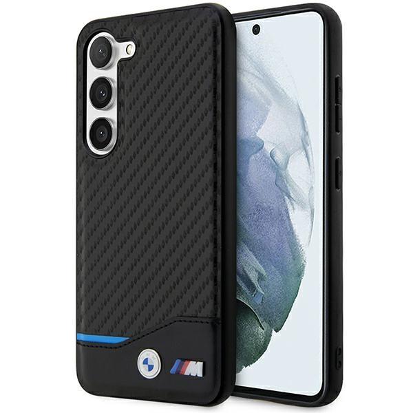 Чехол для Samsung Galaxy S23 Plus BMW Кожаный Карбоновый Черный