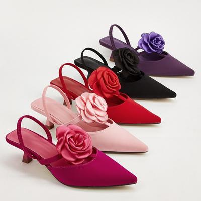 Модные босоножки на каблуках, летние женские туфли на каблуках, красные ленточные цветы, свадебные туфли для невесты, сексуальные туфли на шпильках с острым носком, туфли на каблуках для вечеринок